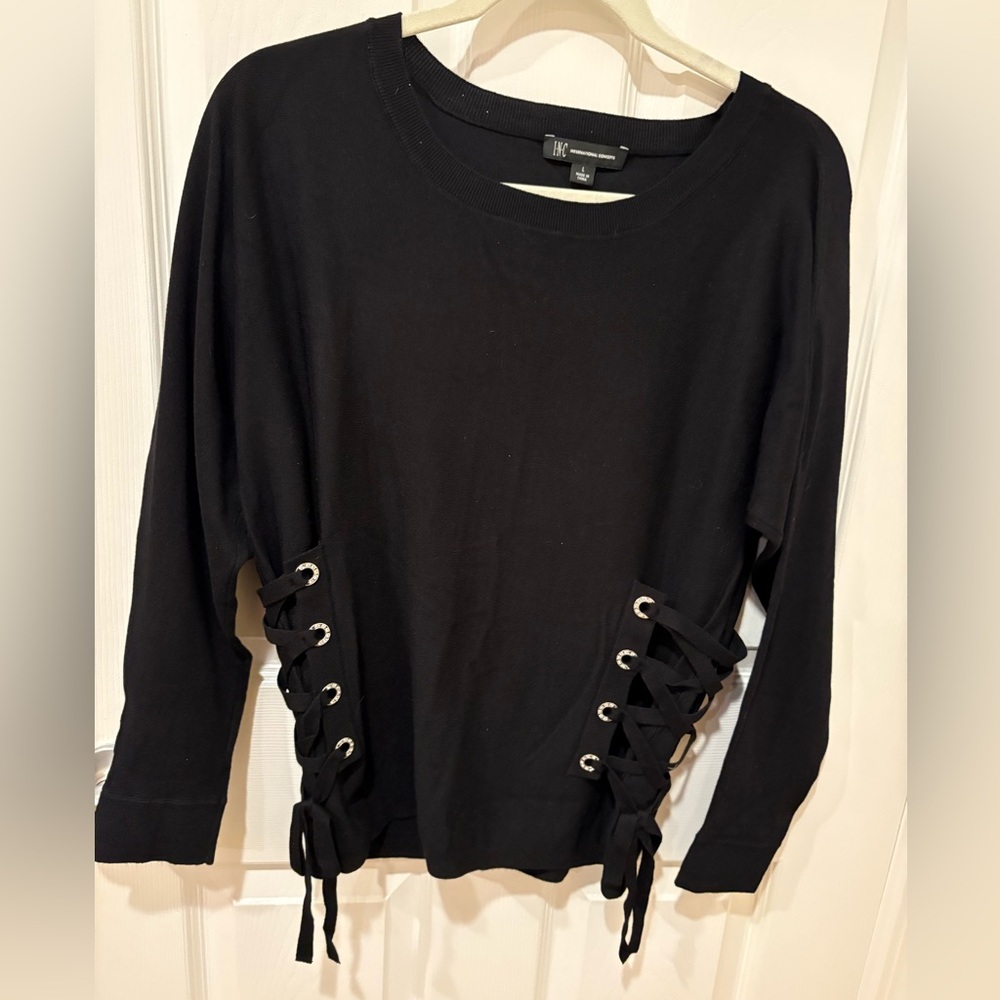 INC International Concepts Womens Sweater Side Lace Up Rhinestone Grommets